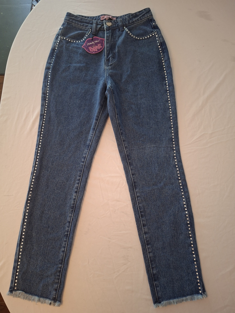 Dolls Kill/ Bratz Straight-Leg Jeans with Stud Trim On Pockets And Sides. Lady S - Picture 11 of 12